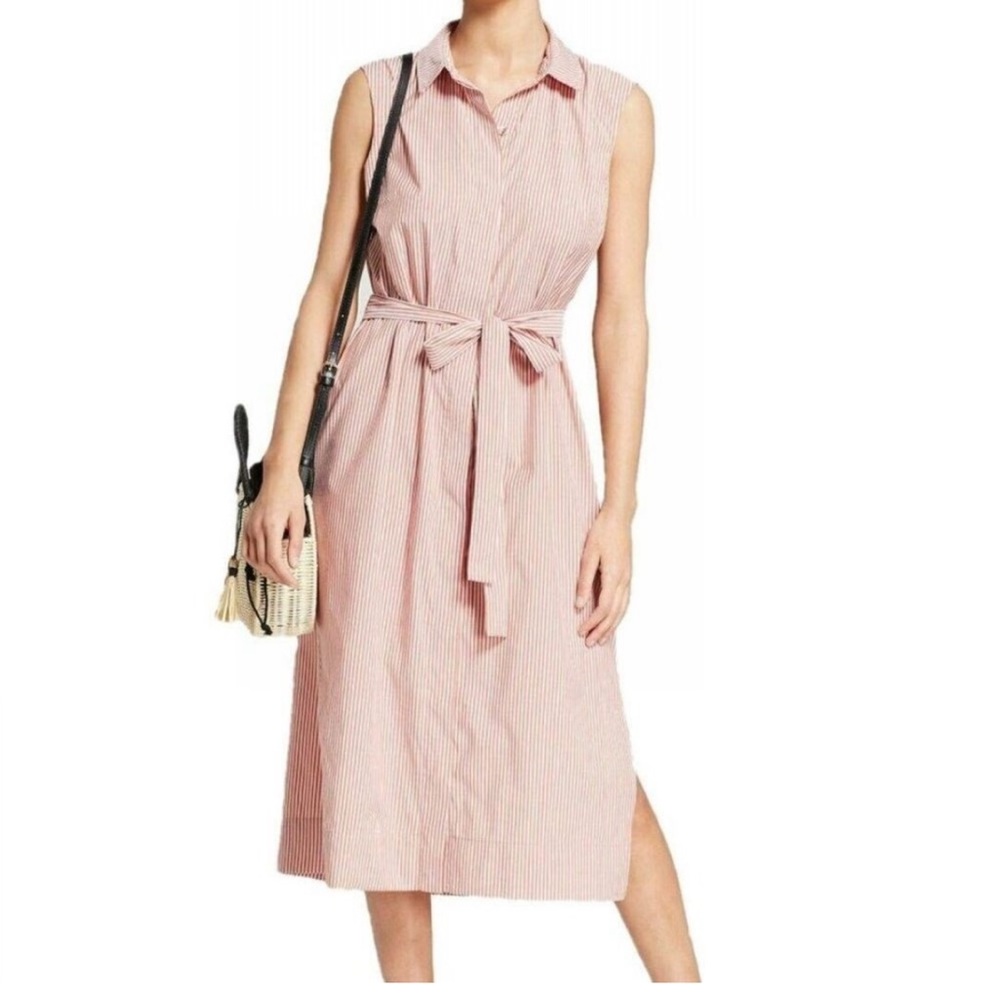 Button down striped midi dress with cutout in the back